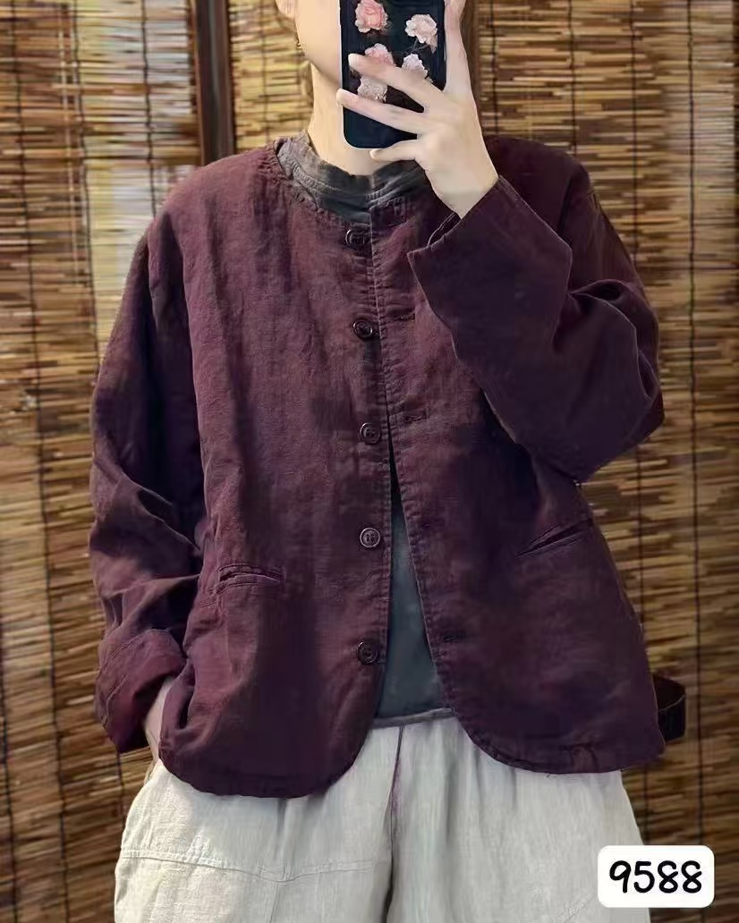 【麻菲】韩版时尚休闲亚麻秋季双层开衫外套宽松百搭简约网红款