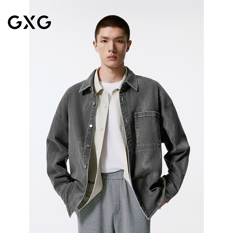 GXG男装 花色时尚年轻牛仔衬衫外套男士24年秋季新品#G24XE93003