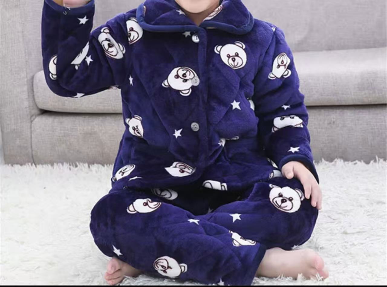 保暖家居服上衣女大童加厚睡衣加绒男童长袖