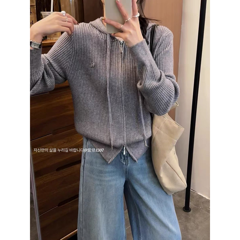【高级灰】3693开衫外套超柔软新款高品质连帽针织上衣