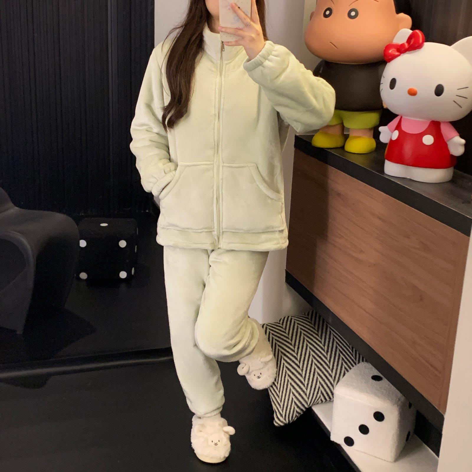 【1100g左右】女士秋冬季睡衣加绒保暖休闲宽松拉链款家居服套装