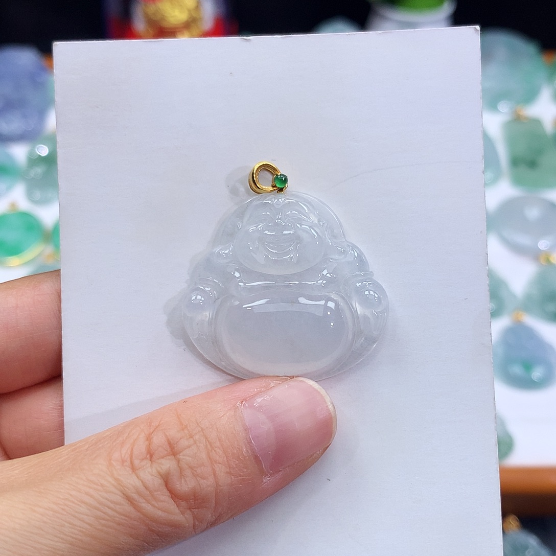 翡翠18K金镶嵌颈饰翡翠吊坠