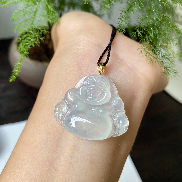 扣镶嵌天然A货冰种翡翠佛公