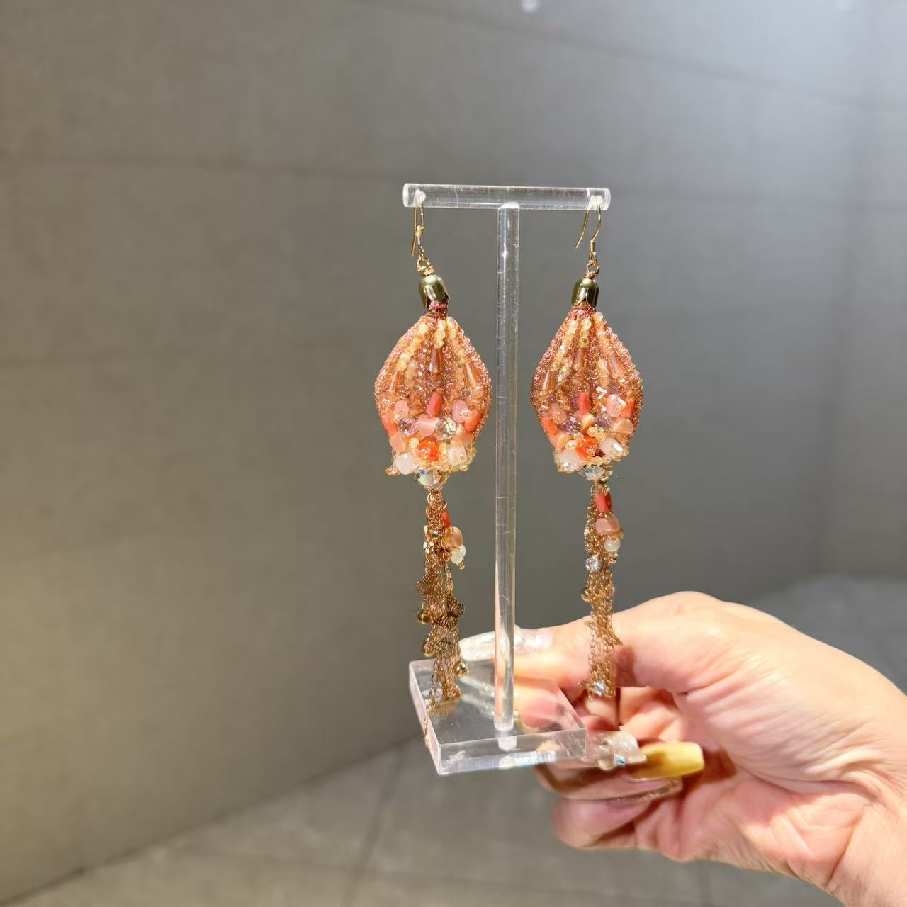 非金属合成锆石耳饰 【莫奈海之星】橘粉蝶影系列耳环设计气质高级