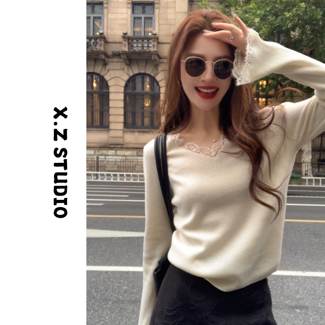 X.ZHEN【蕾丝拼接针织衫】打底外穿毛衣女新款时尚洋气百搭女装网红