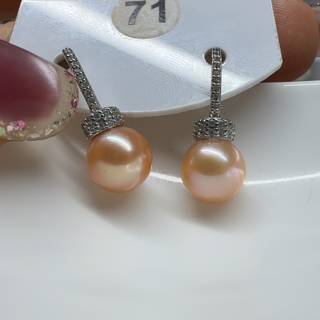 淡水珍珠耳饰银S925镶嵌珍珠7.7