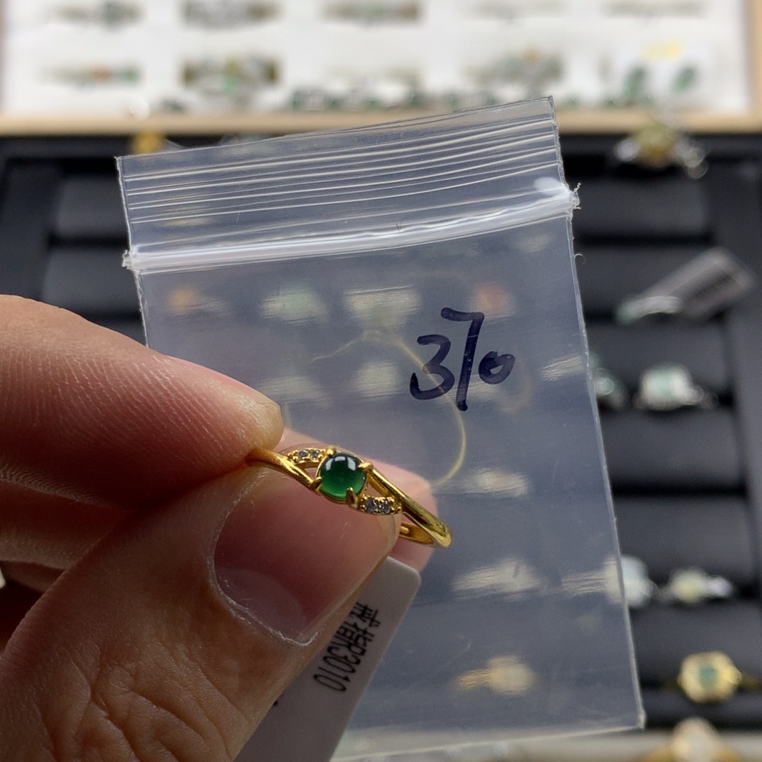 翡翠银S925镀金镶嵌戒指370