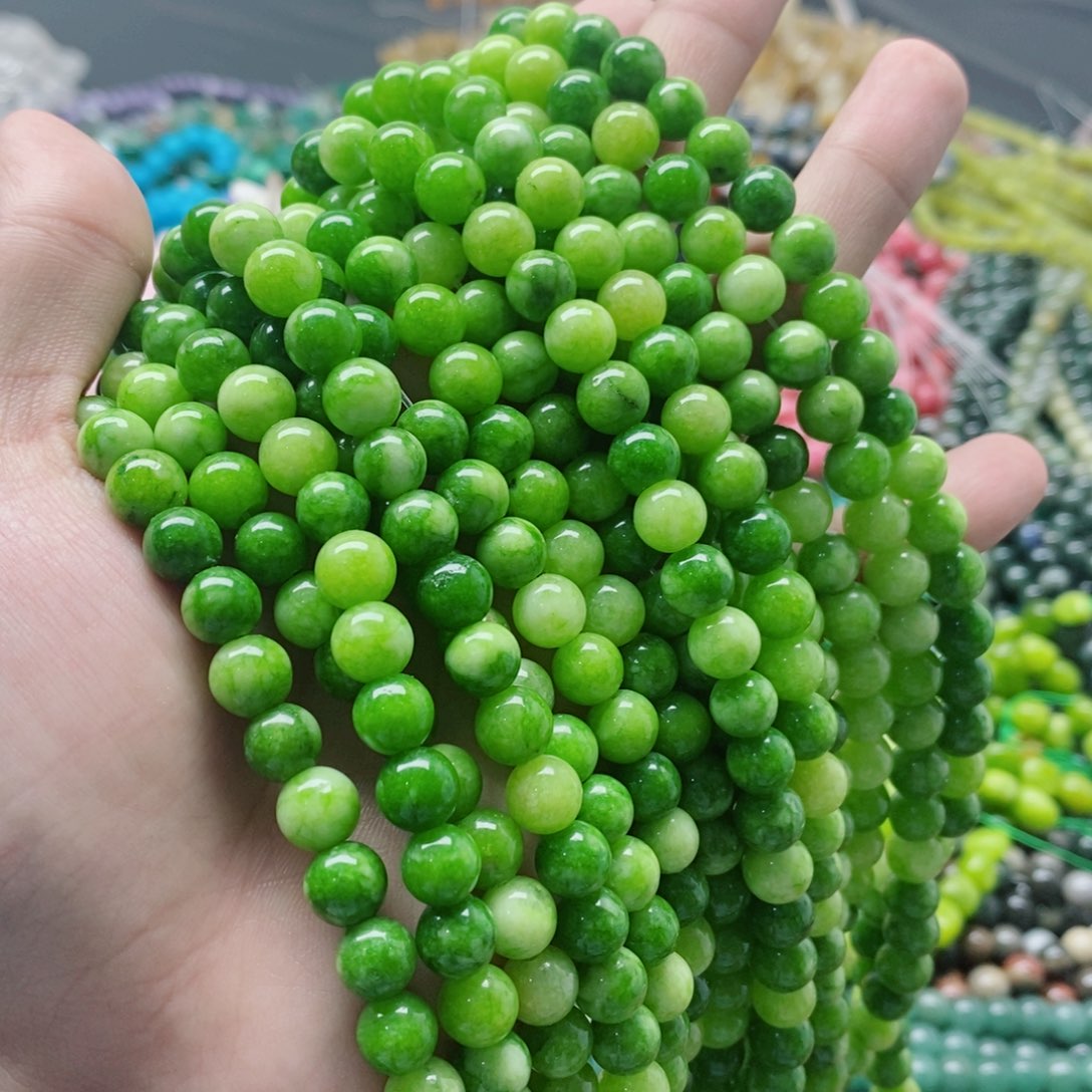 玛瑙/玉髓未镶嵌珠宝半成品一条天然8mm碧玉圆珠A121