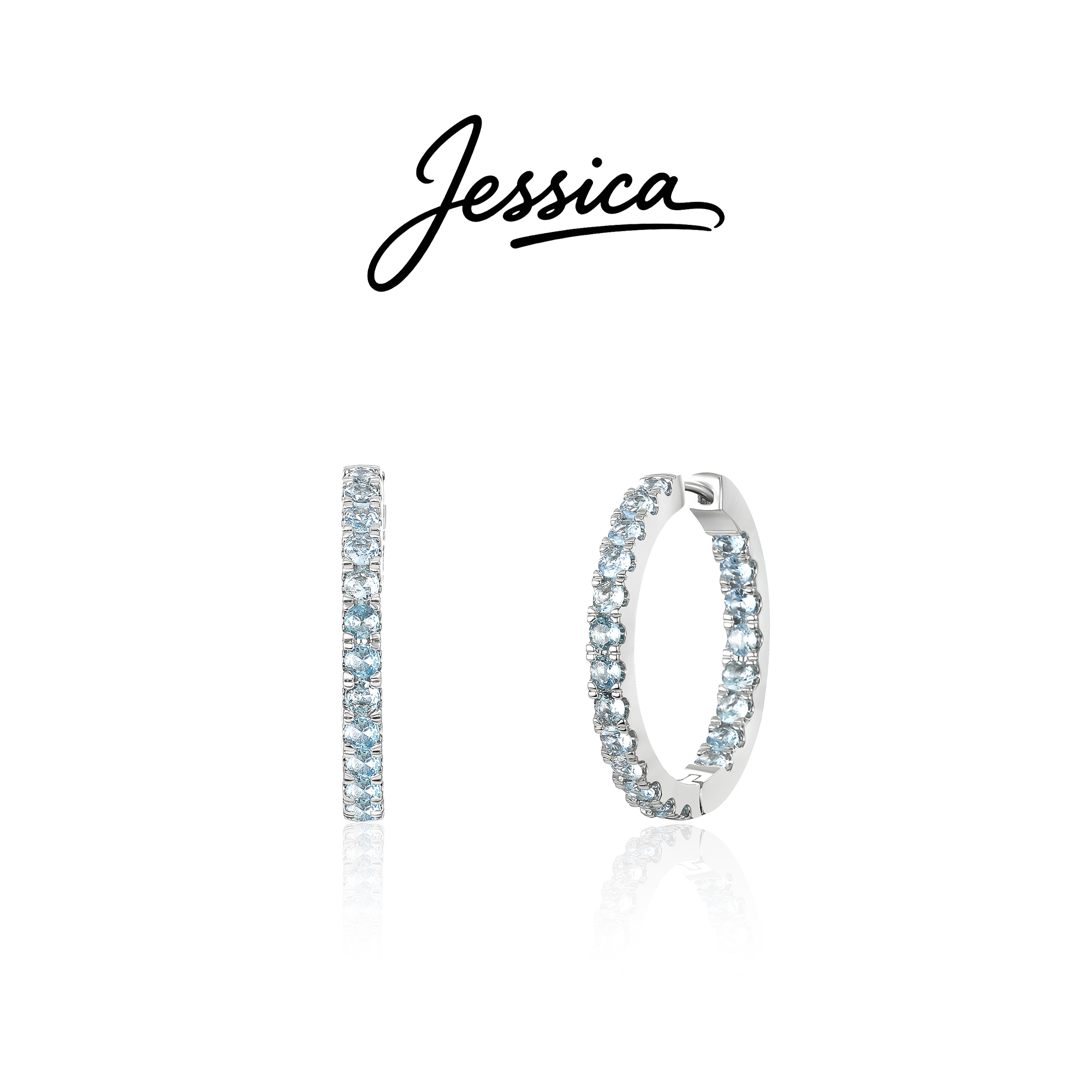 佳西卡 CNC 精工 内径25毫米 冰川蓝满钻耳环（JXK711）