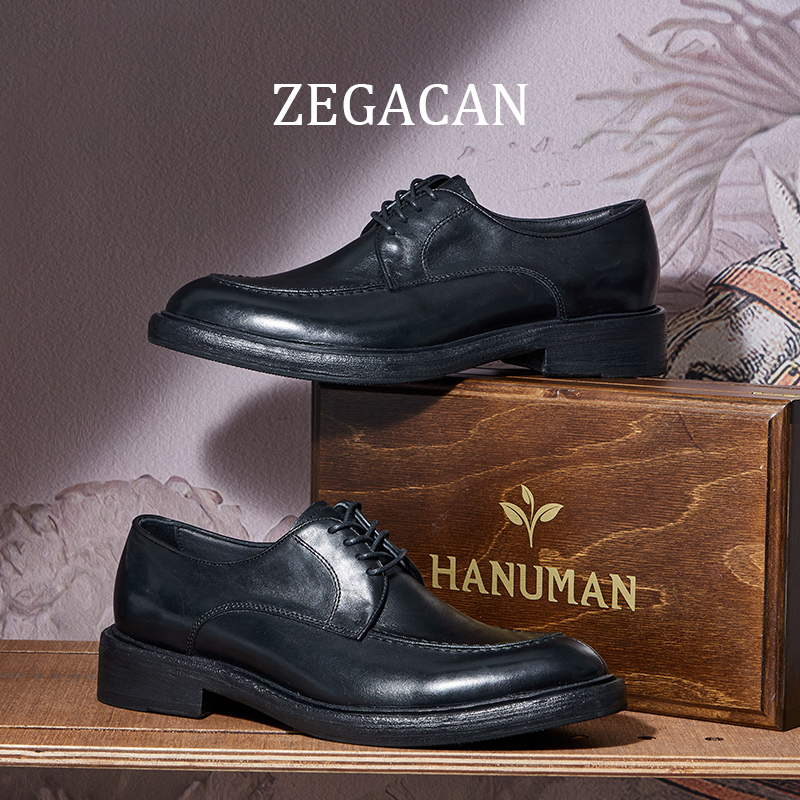 新款英伦真皮手工正装德比鞋低帮系带时尚商务休闲男鞋鞋