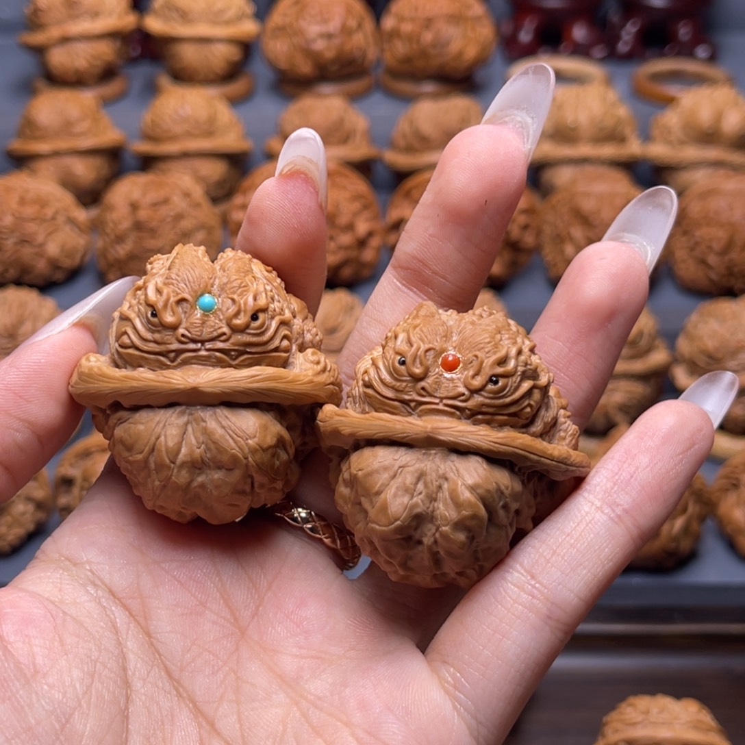 聚***）核桃手串/手链大尺寸单面龙蟾带镶嵌