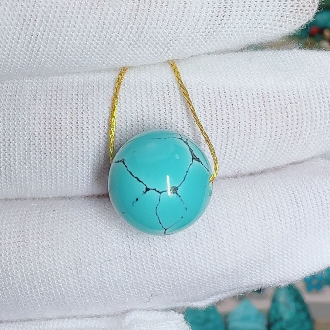 绿松石未镶嵌珠宝奇石高瓷蓝圆珠12.