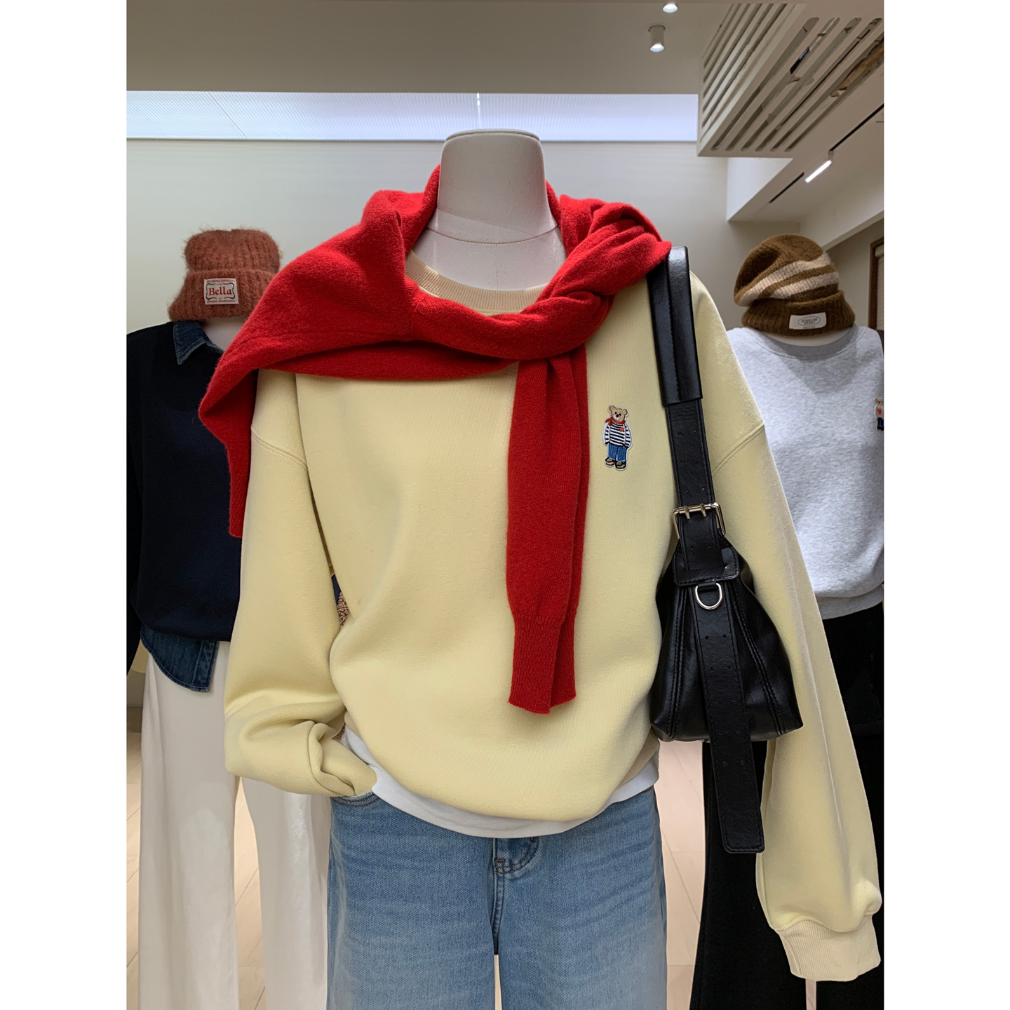 锁温力max加厚保暖复合一体婴儿绒可爱小熊圆领卫衣减龄宽松上衣