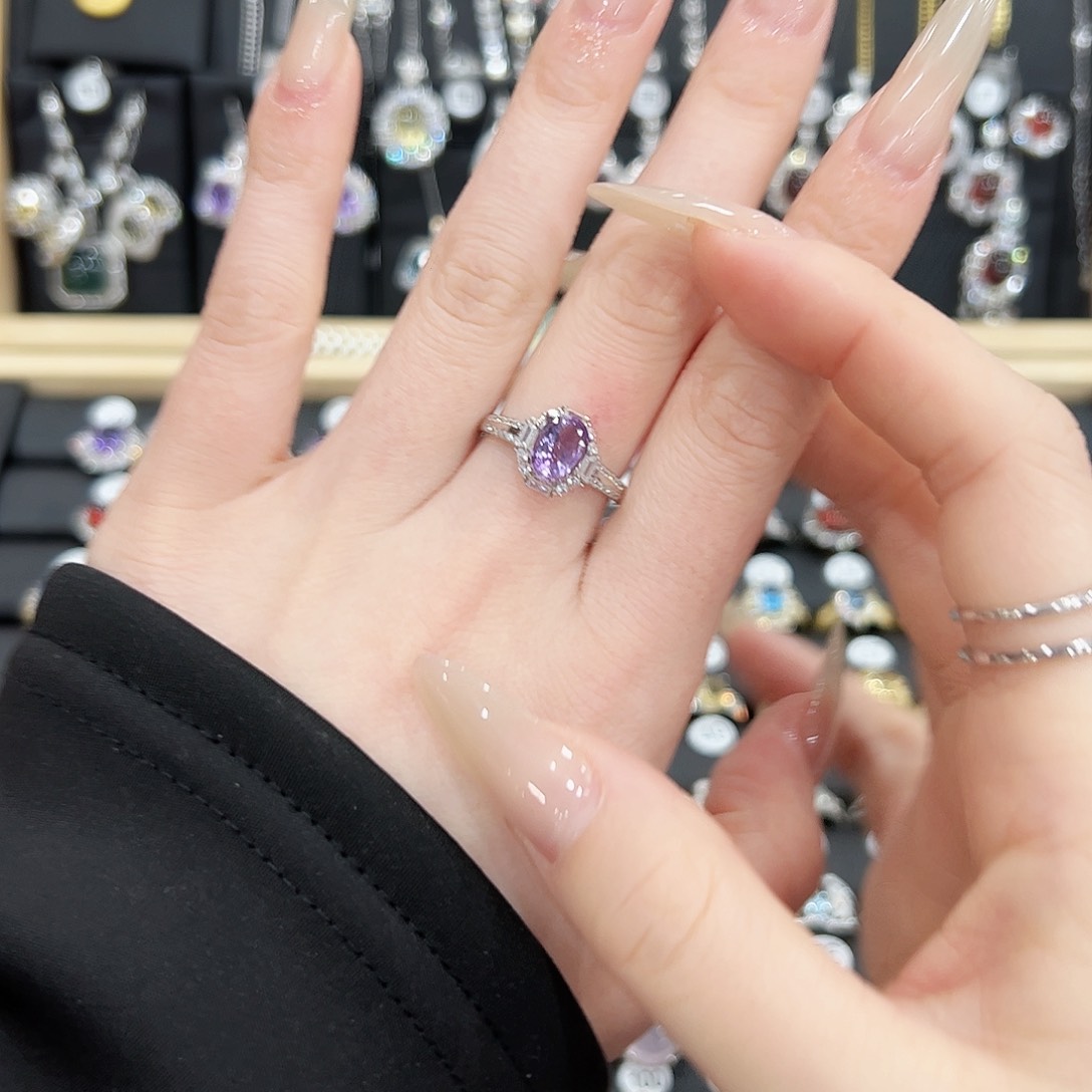 紫晶戒指银S925镶嵌戒指