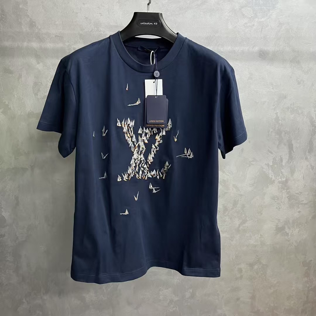 未使用 LouisVuitton/路易威登 蓝色提花Logo圆领短袖T恤/s