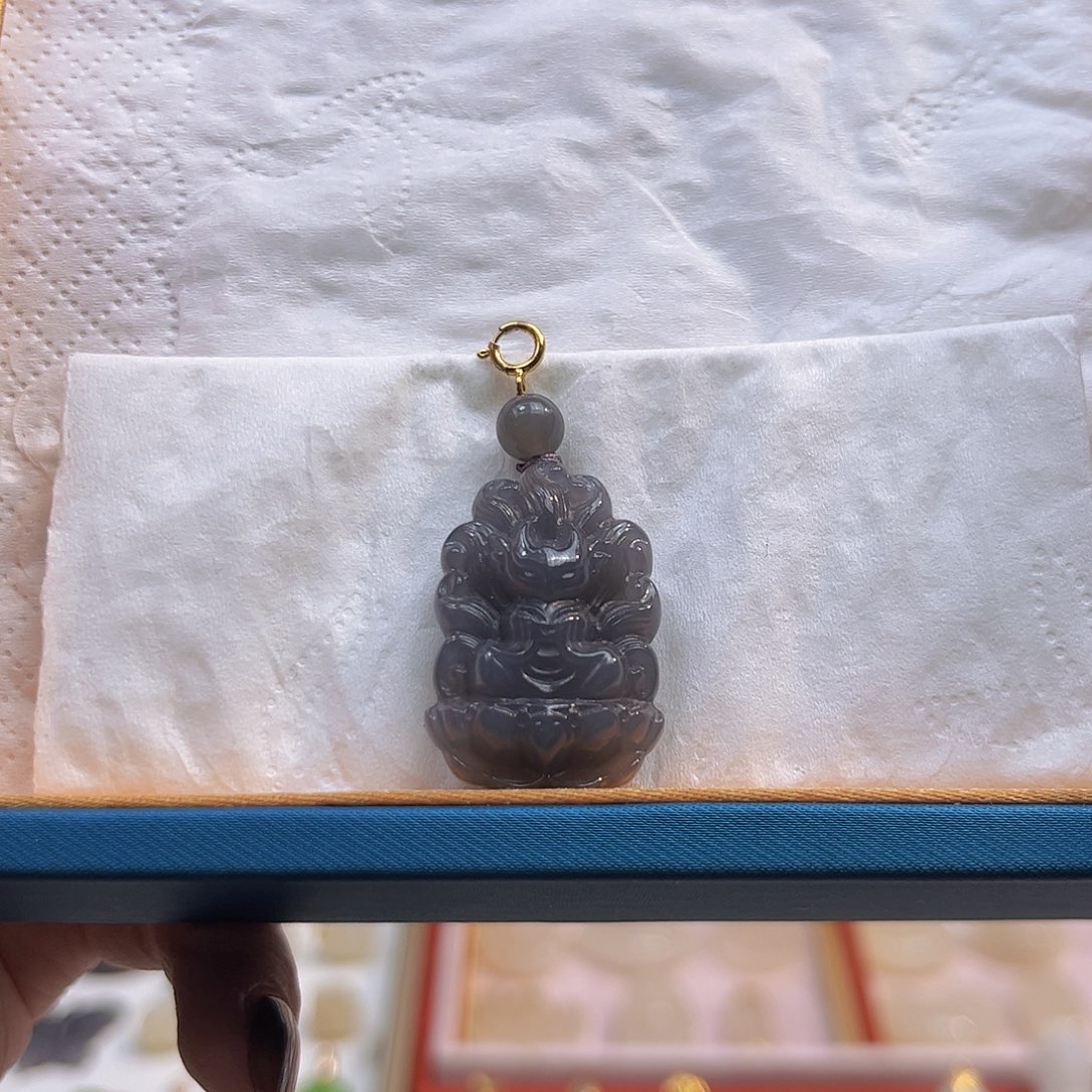 和田玉18K金镶嵌吊坠(不含链)