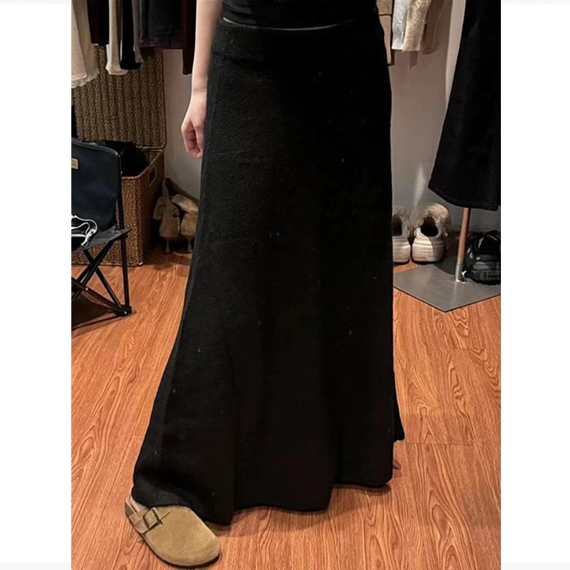 深灰色高腰a字半身裙女秋冬韩版百搭设计感独特针织长裙垂感裙子