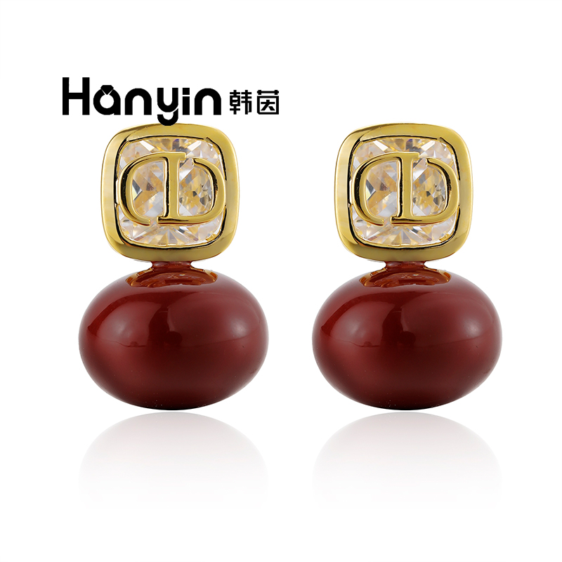 铜合金合成锆石耳饰 925银针 猪鼻子方糖本命年红色馒头珠耳钉AAA