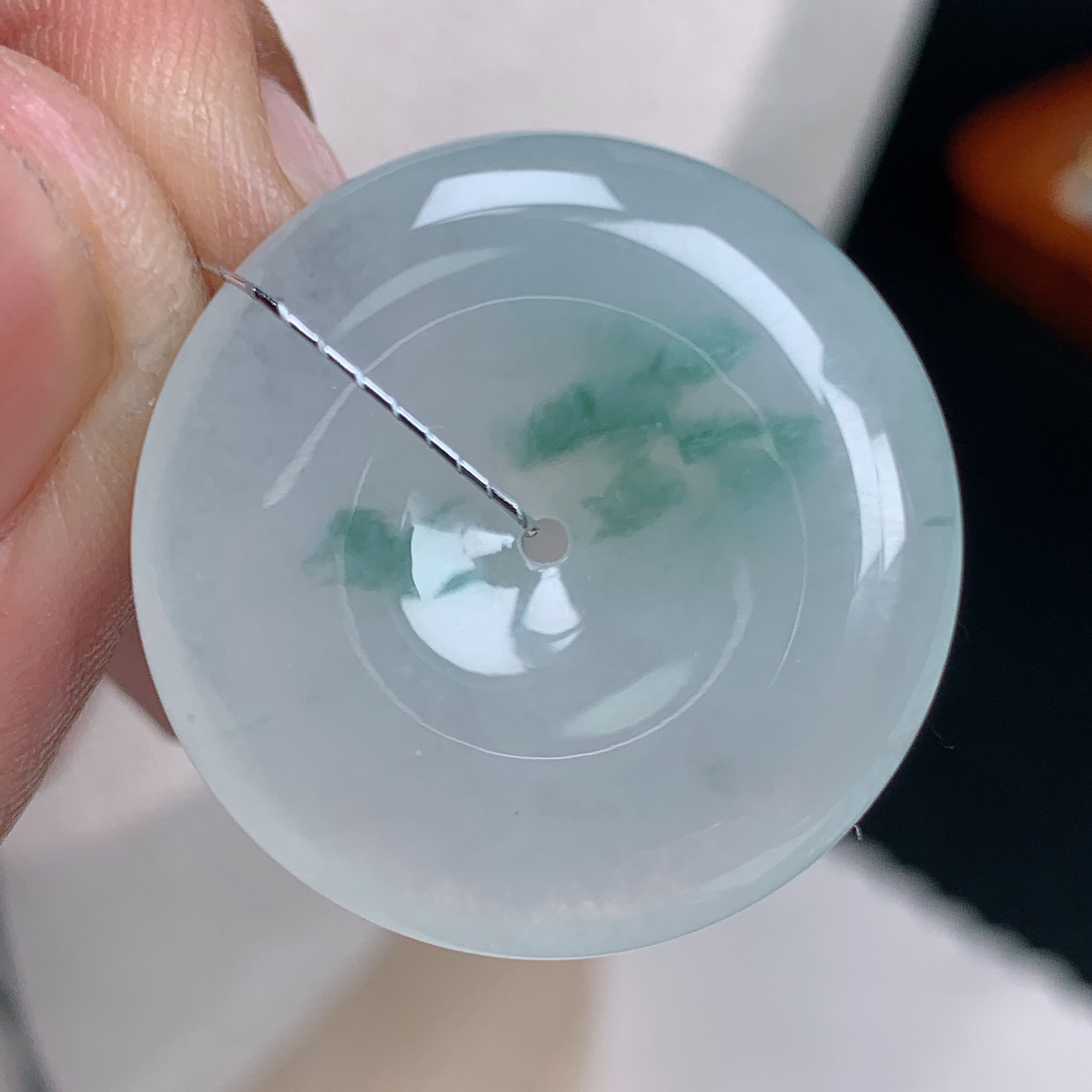 尺寸25.8-5.6mm缅甸天然A货翡翠冰飘花平安扣吊坠 精美百搭时尚