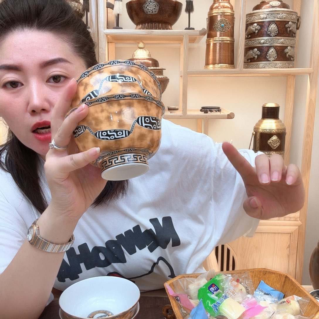 骨瓷12.5厘米，骨瓷碗八宝黄色