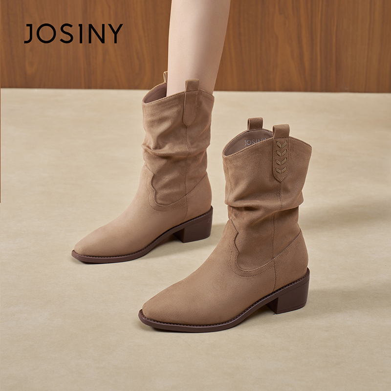 卓诗尼挂耳复古短靴女2025冬尖头低跟软底舒适休闲百搭562A70314