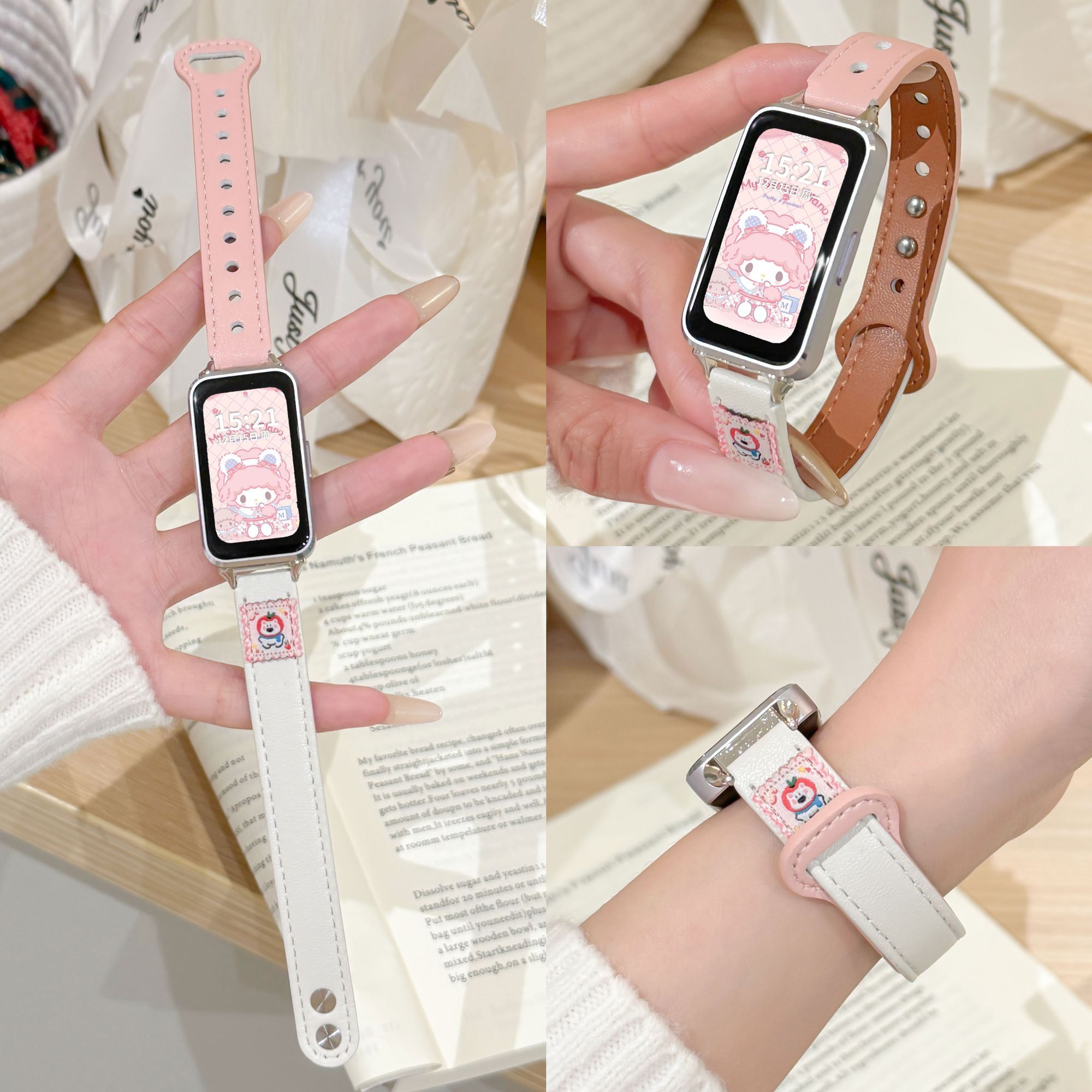 Uososo适用华为手环10表带新款9/8皮质简约元气苹狗荣耀6/7腕带