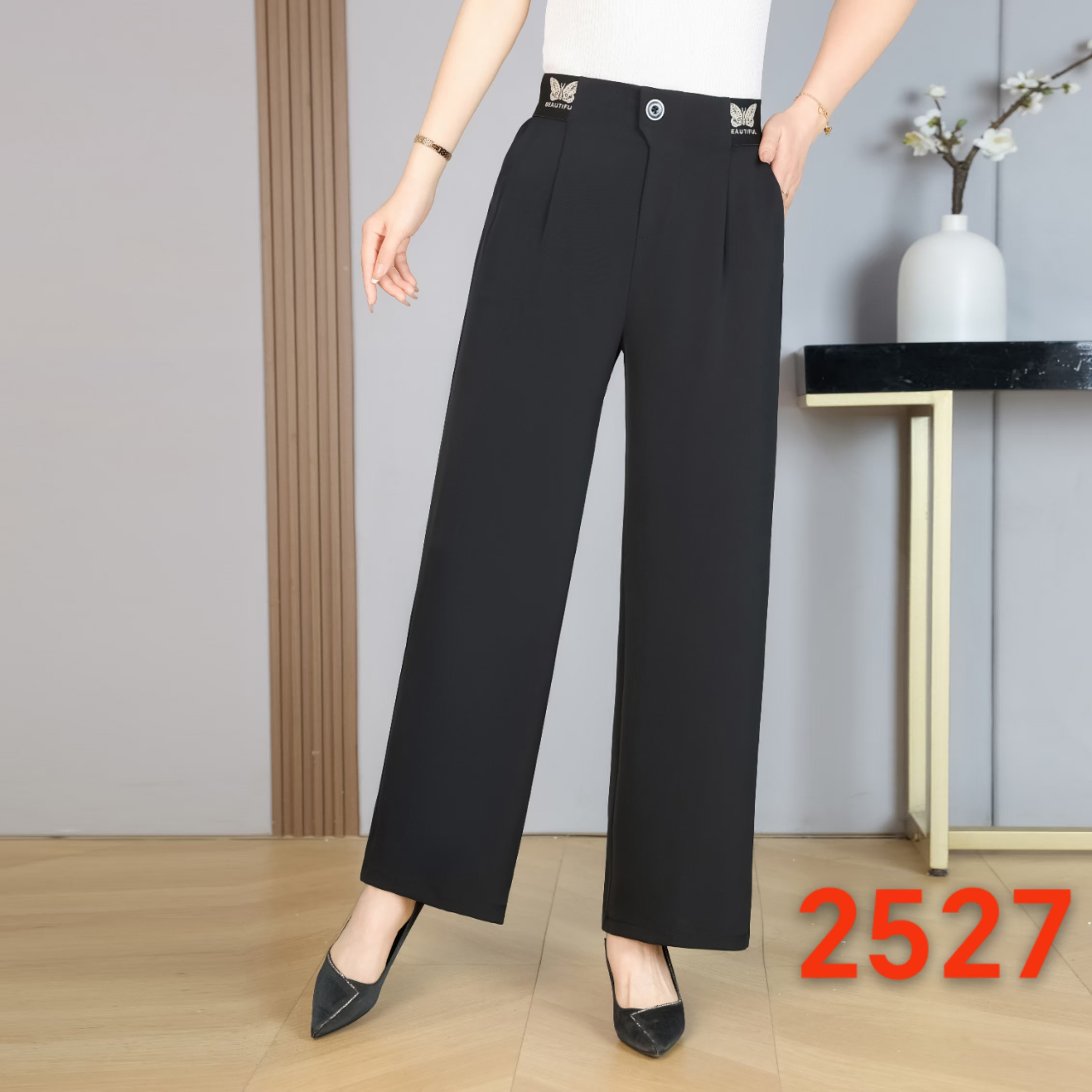 QE2527（聚水潭）高腰微弹休闲裤直筒裤显瘦女裤垂感大码薄款女士裤