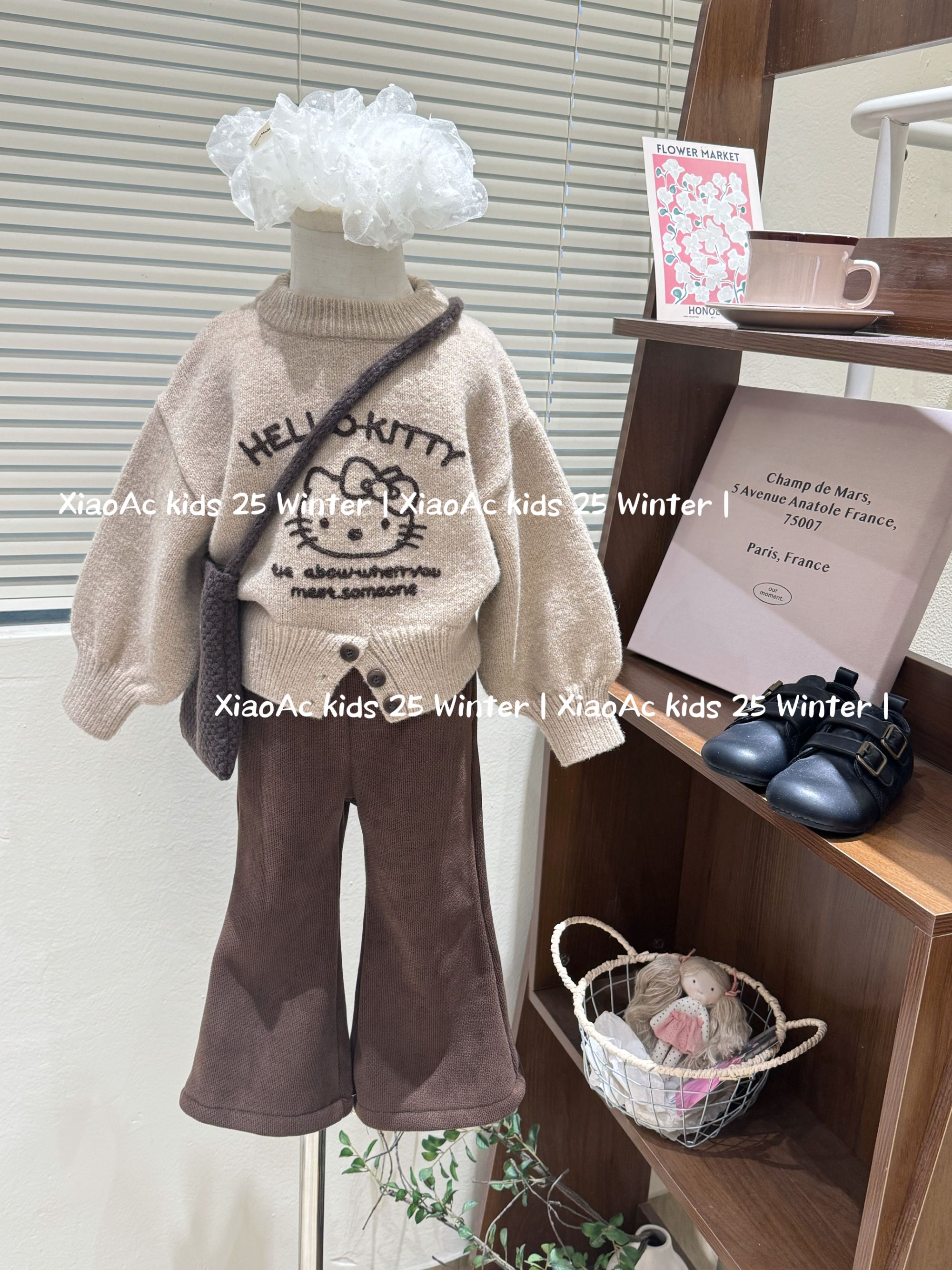 韩系女童秋冬款百搭可爱卡通加厚套头毛衣女宝洋气加绒喇叭裤