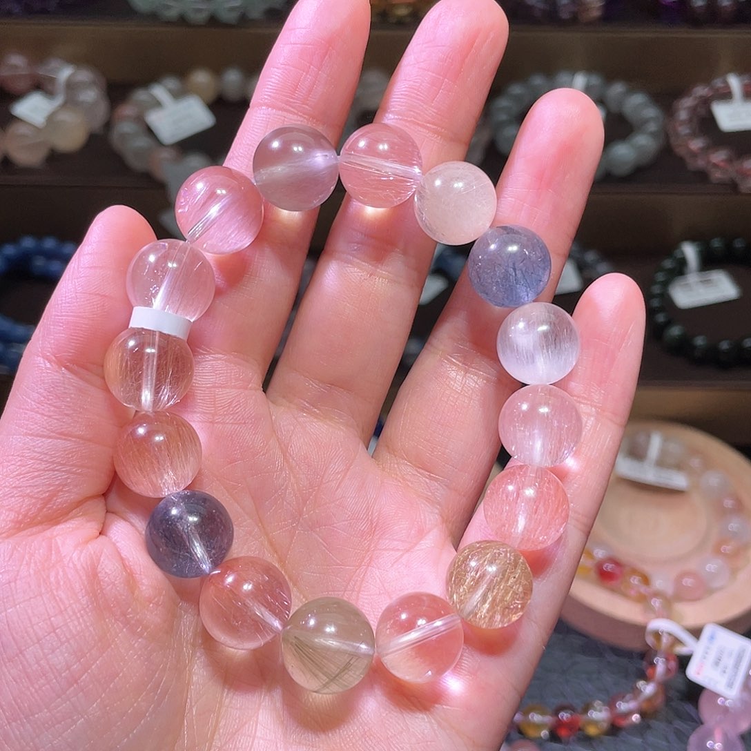 水晶手链未镶嵌尤*失兔毛手链，晶体通透