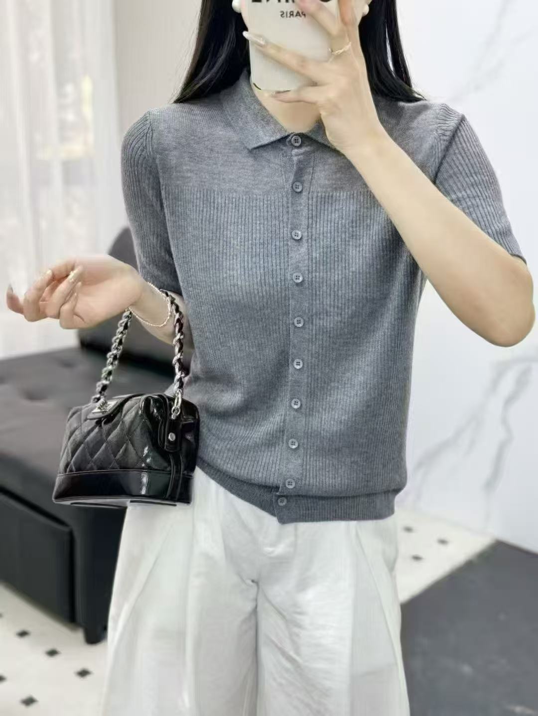 150【灰色开衫     短袖】高级气质针织衫