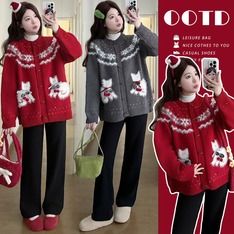 孕妇外套2026冬季加厚保暖圣诞雪花减龄毛衣外套时尚外穿孕妇装