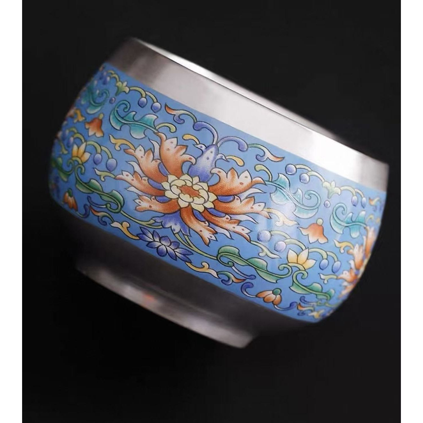 优一堂999缠枝莲禅定罗汉主人杯（蓝色）591