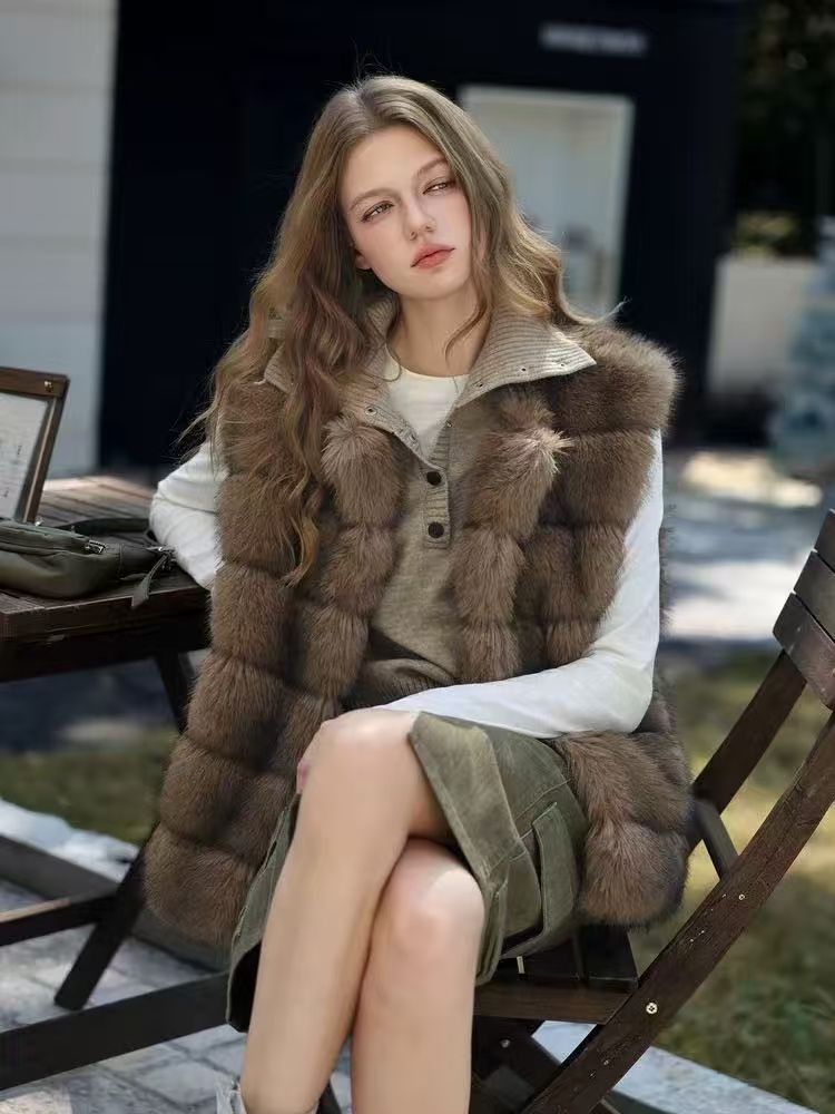暖棕柔影裘皮马甲