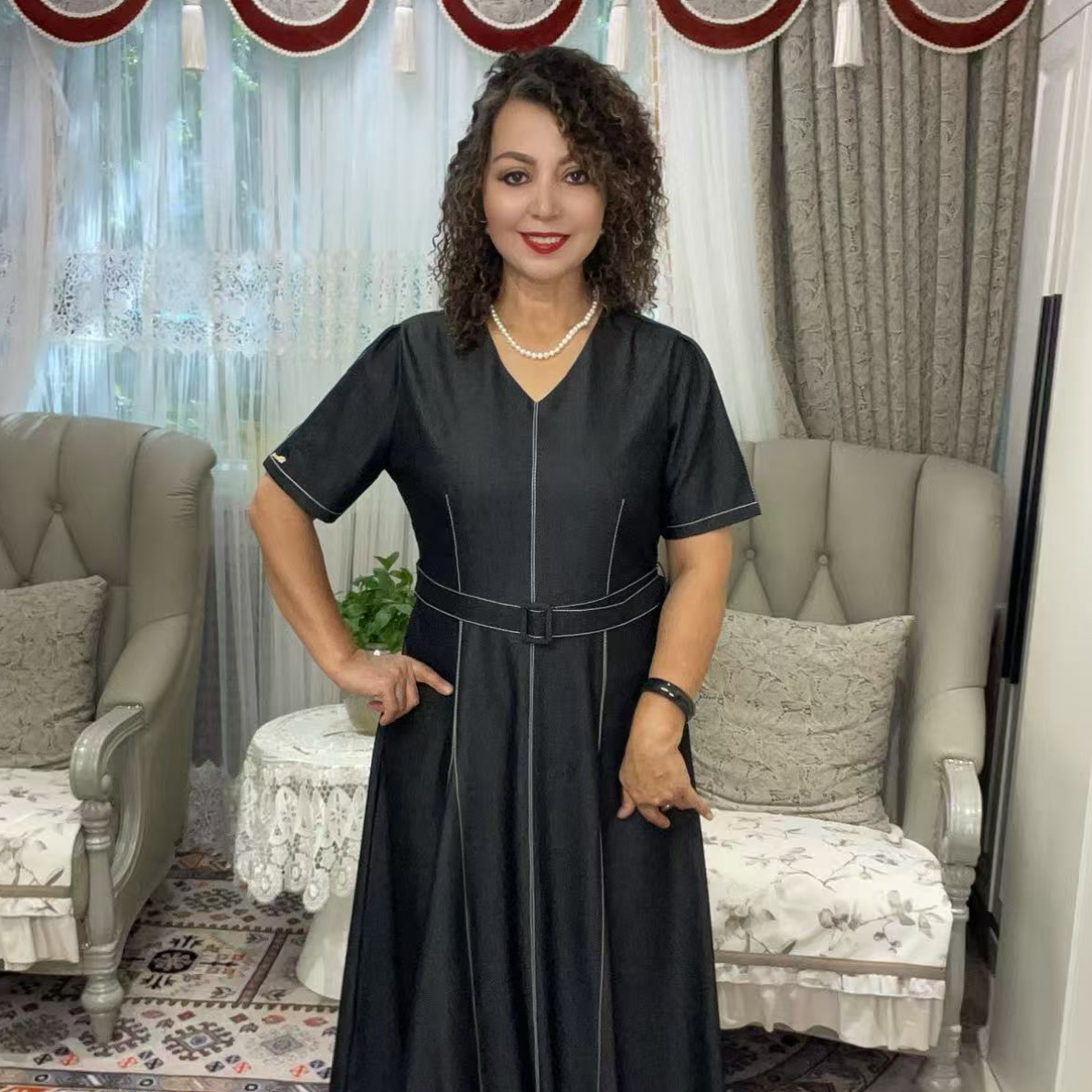 黑色新款女士牛仔连衣裙8-30