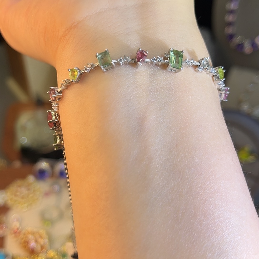 手链银S925镶嵌碧玺手链