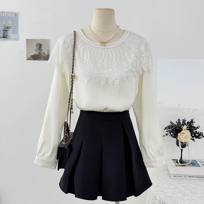 新疆包邮【6823】重工亮片圆领衬衫-衣长61cm