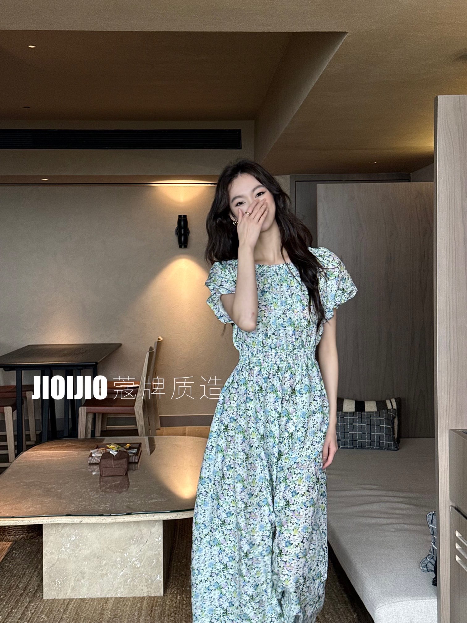 黑底小碎花两穿连衣裙-KDL2799