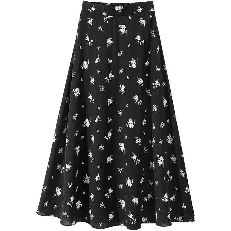 丝柏舍2025夏季新款女复古撞色显瘦中长高腰碎花半身裙S52F0027B