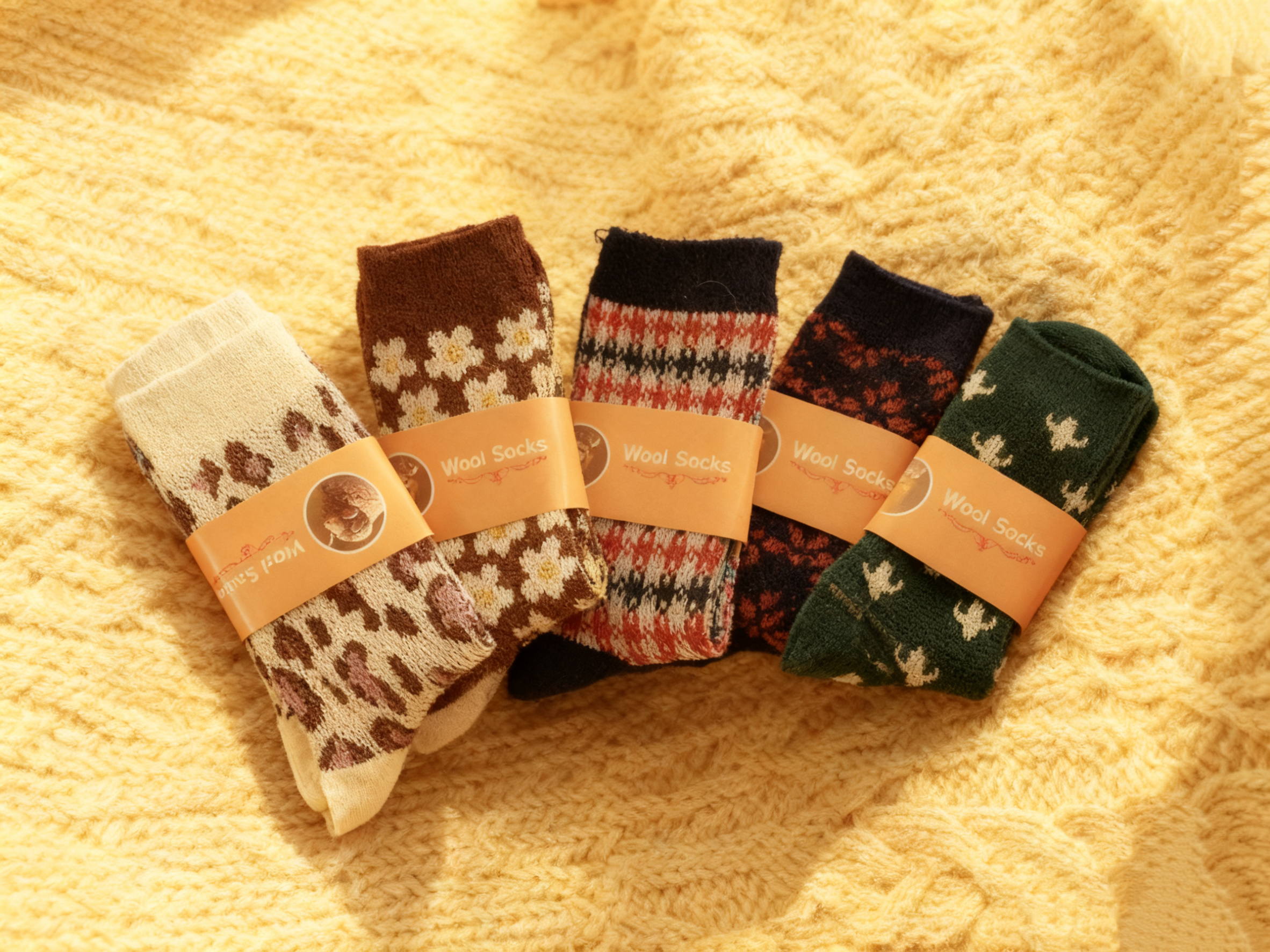  复古民族风中筒秋冬袜双针加厚费尔岛 高筒堆堆袜