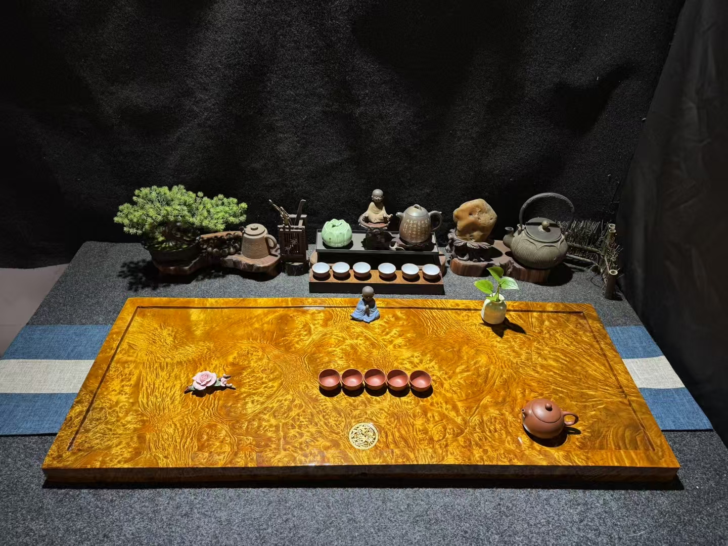 精品黄金樟实木茶盘家用排水中式收藏级【尺寸】120-48-5cm（长宽厚