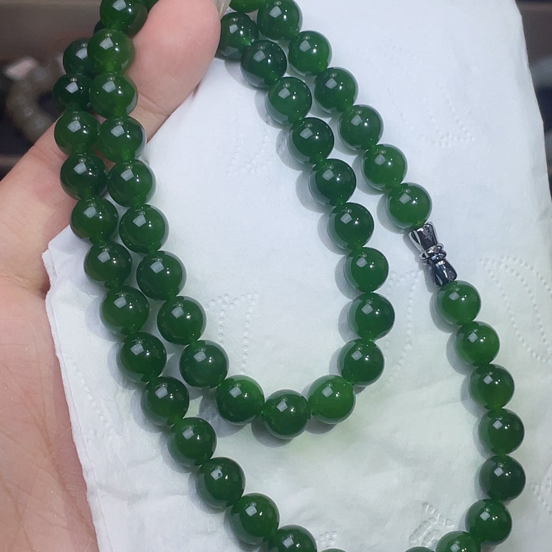 手链未镶嵌和田玉（碧玉）俄辣阳绿冰 8 56 