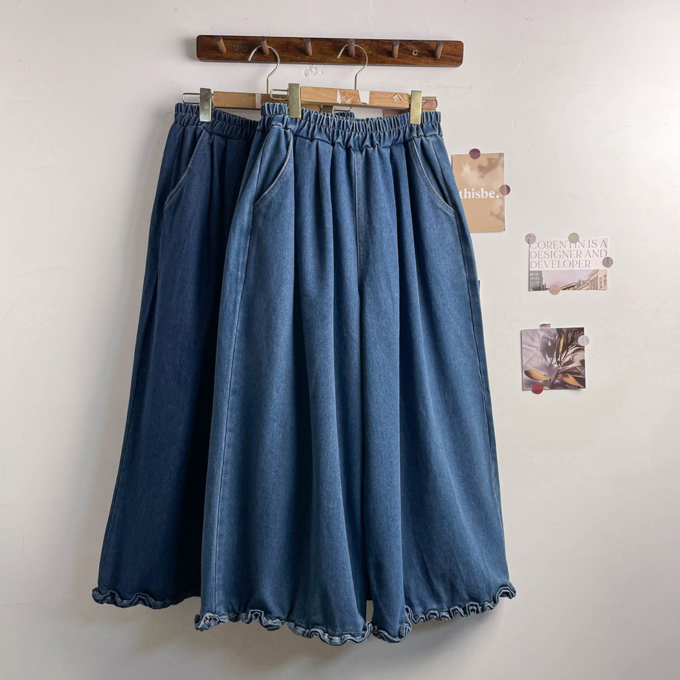 K7340 慵懒风时尚松紧腰裙裤牛仔裤水洗做旧
