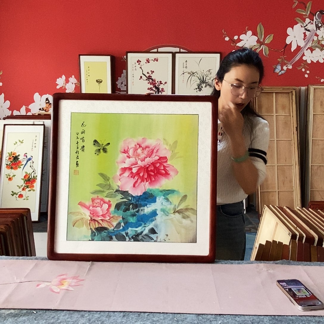 国画手写手绘国画作品62✖️62带框包邮