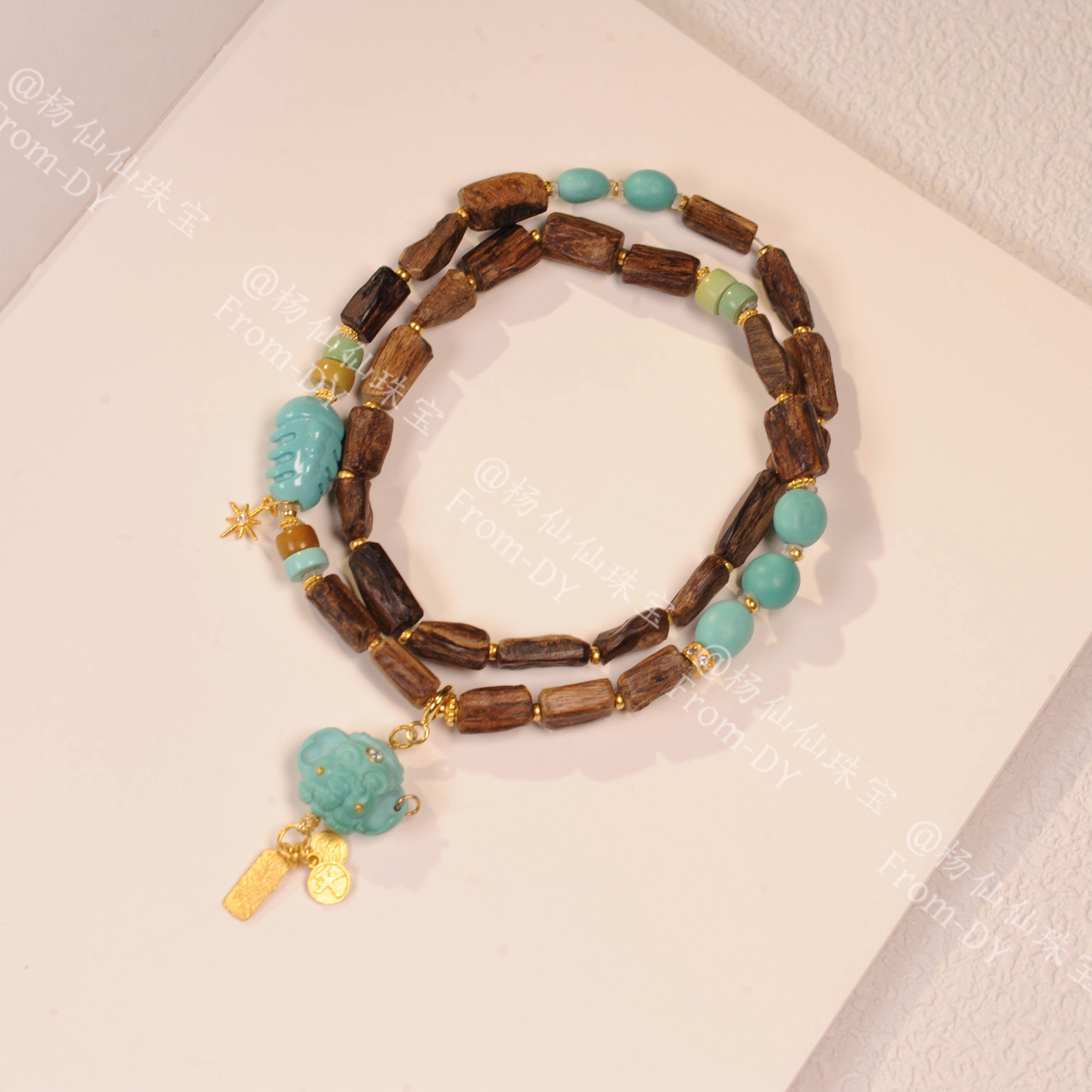 【杨仙仙珠宝】18K厚金镶嵌文莱沉水沉香多宝手串- A3393