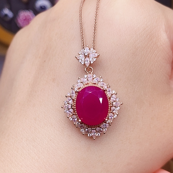 红宝石颈饰银S925镶嵌
