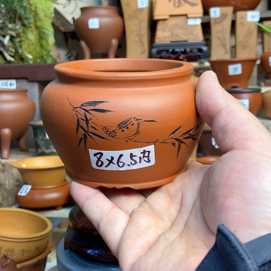 紫砂花盆内口经尺寸8×6.5