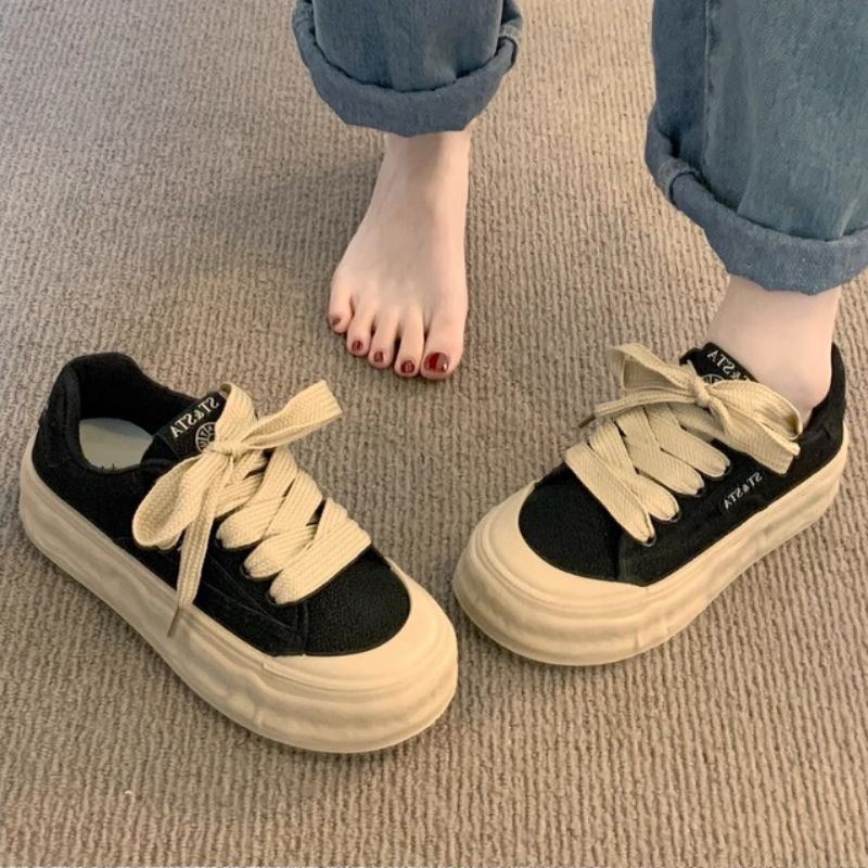 百搭厚底运动休闲板鞋女2025春季新款学生百搭德训溶解防滑小白鞋
