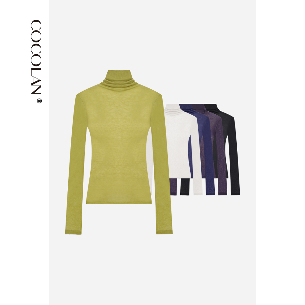 COCOLAN【芥黄】莱赛尔天丝绵羊毛堆堆领修身T恤打底衫女CL8TX368
