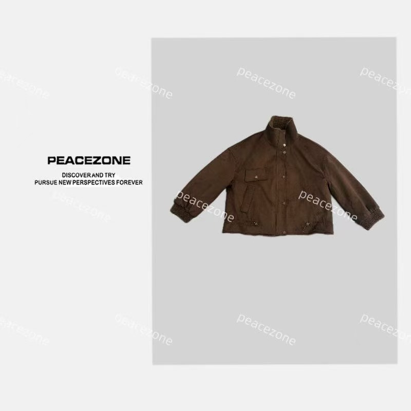 Peacezone 100羊毛 冬季厚款皮毛一体复古外套/3444