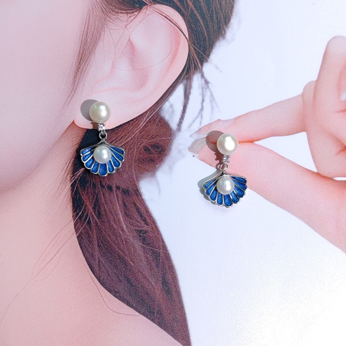 玉海珠宝A26丨淡水珍珠耳钉气质双珠贝壳型小众轻奢时尚气质耳饰